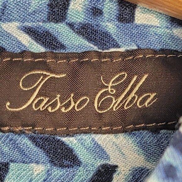 Tasso Elba Men's Silk Rayon Short Sleeve Button-Down Shirt XXL Blue Pattern - Picture 4 of 8